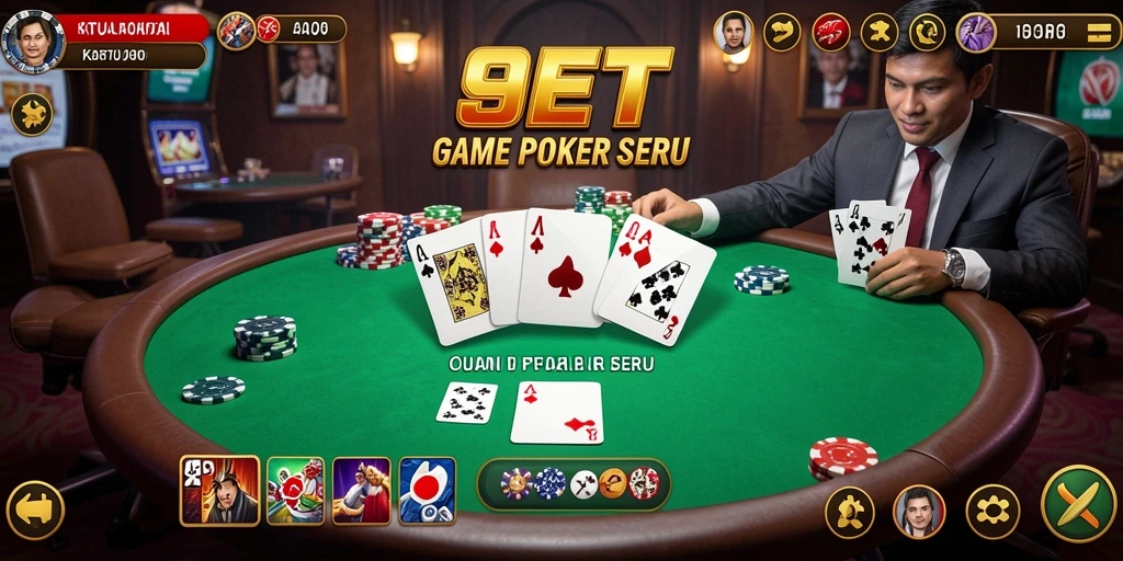 Screenshot permainan 9ET yang menampilkan aksi Poker mendebarkan.