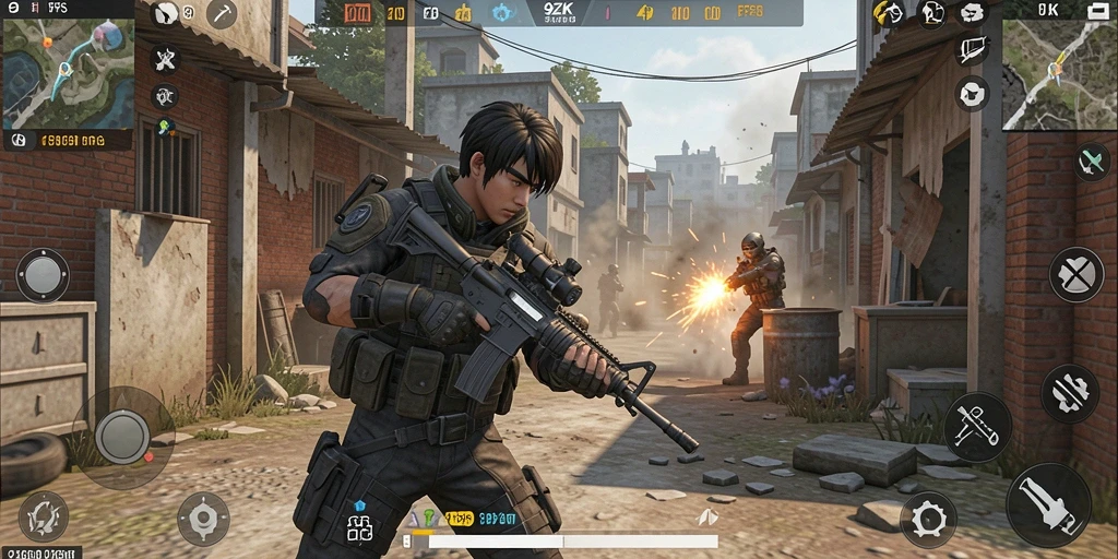 Tampilan gameplay seru dalam 9ZK dengan aksi FPS mendebarkan.