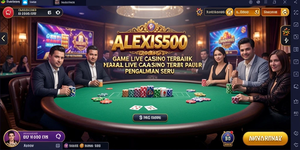 Tampilan gameplay ALEXIS500 dengan dealer langsung dan interaksi pemain.