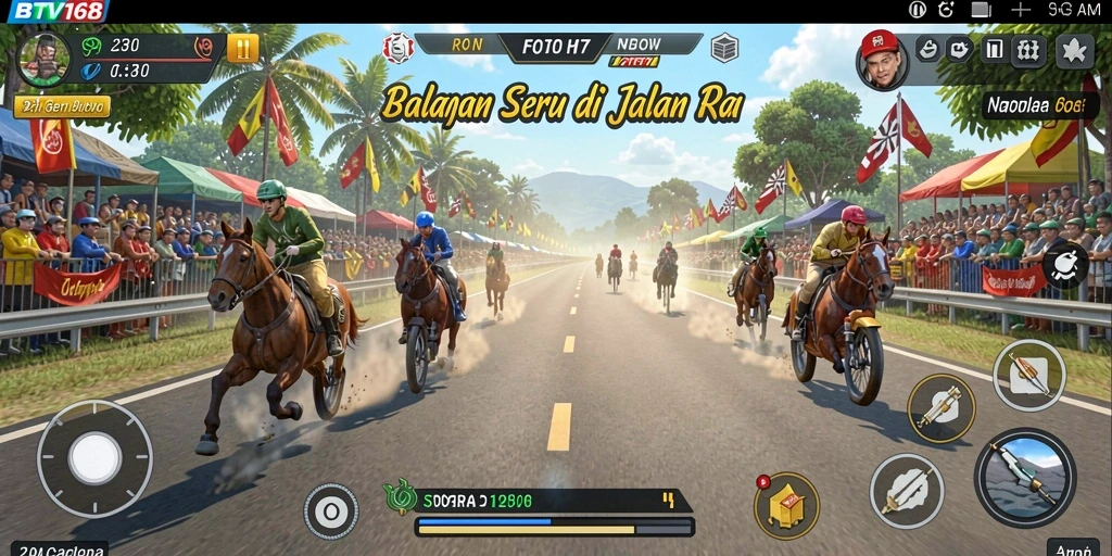 Tangkapan layar utama BTV168 menampilkan aksi balapan mendebarkan dengan grafik keren.