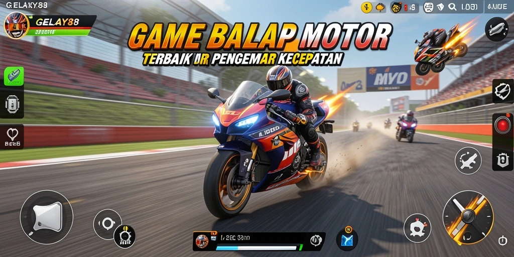 Screenshot utama GELAY88 menampilkan adegan balapan motor yang mendebarkan.