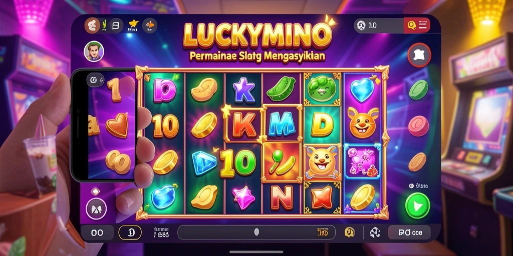 Tampilan gameplay seru dari LUCKYMINO dengan gulungan berputar.