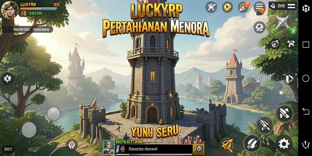 Tampilan gameplay LUCKYRP dengan aksi pertahanan menara yang seru.