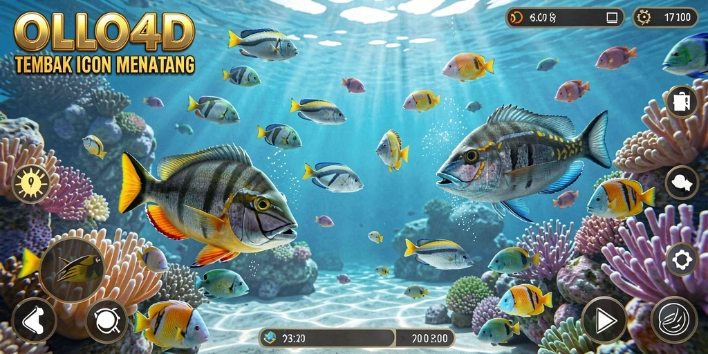 Tampilan gameplay OLLO4D yang seru dan penuh aksi menembak ikan.