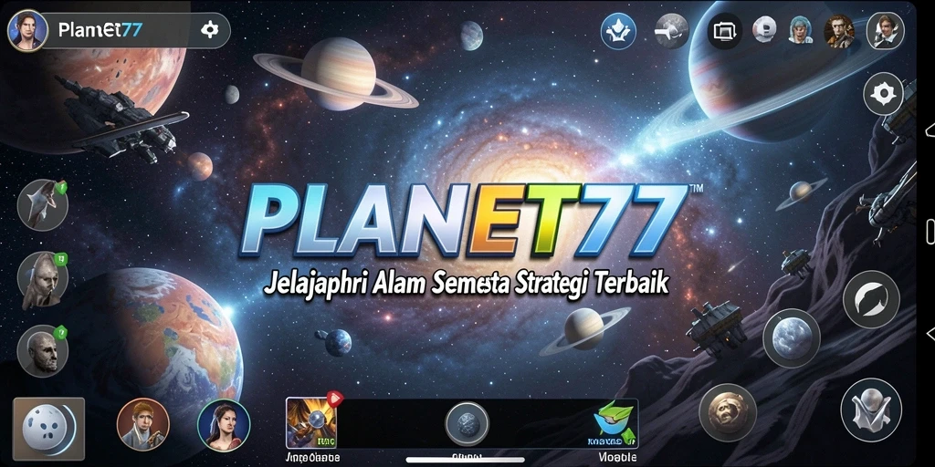Tangkapan layar utama PLANET77 menampilkan pertempuran strategis yang epik di luar angkasa.