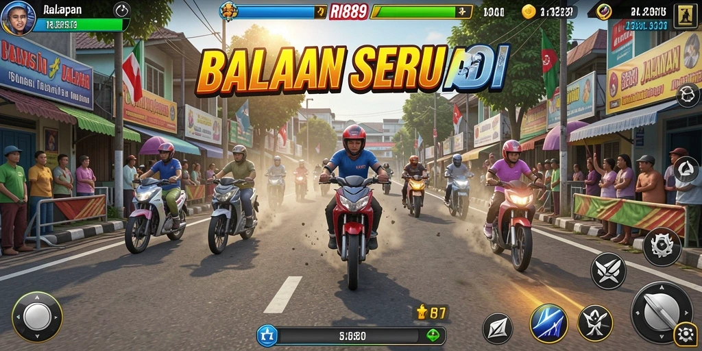 Screenshot gameplay RI889 menampilkan mobil balap di lintasan yang menantang.