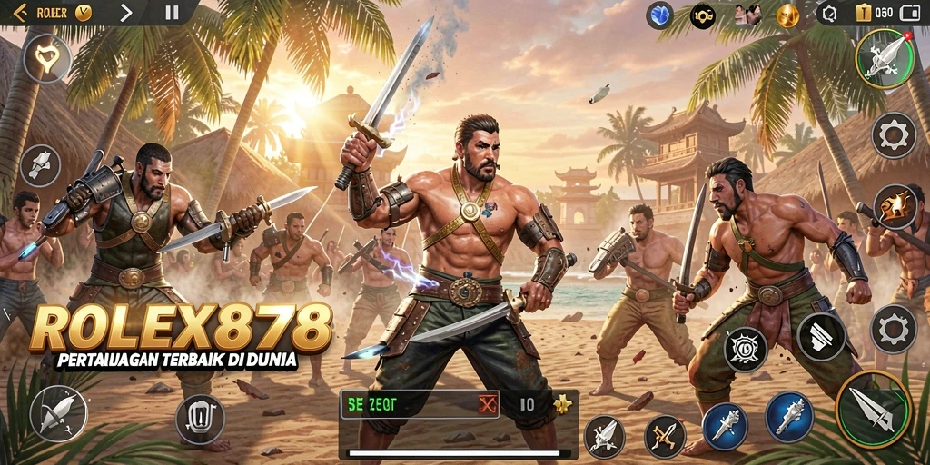 Screenshot gameplay intense di arena pertarungan Battle Royale.