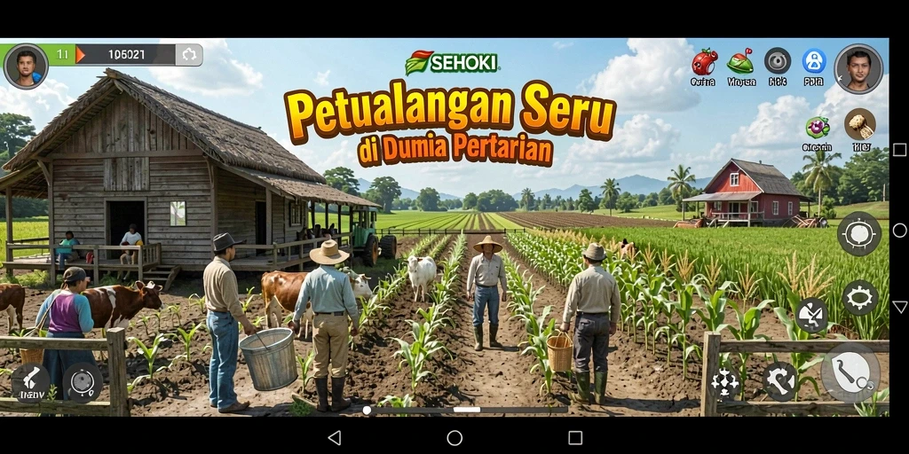 Tangkapan layar gameplay SEHOKI yang menunjukkan aktivitas pertanian.