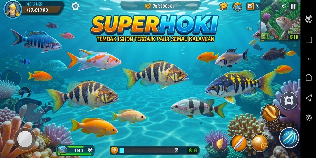 Tampilan seru dari gameplay Tembak Ikan SUPERHOKI yang menantang.
