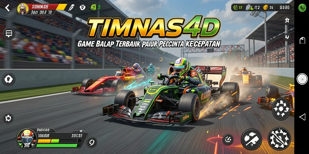 Gameplay mendebarkan TIMNAS4D dengan mobil balap melaju kencang.