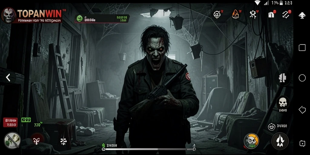 Screenshot gameplay menegangkan dari TOPANWIN yang penuh horor.