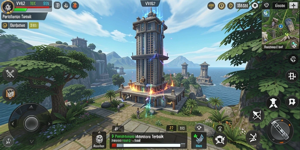 Tampilan layar gameplay VV62 yang seru dengan berbagai tower bertahan.